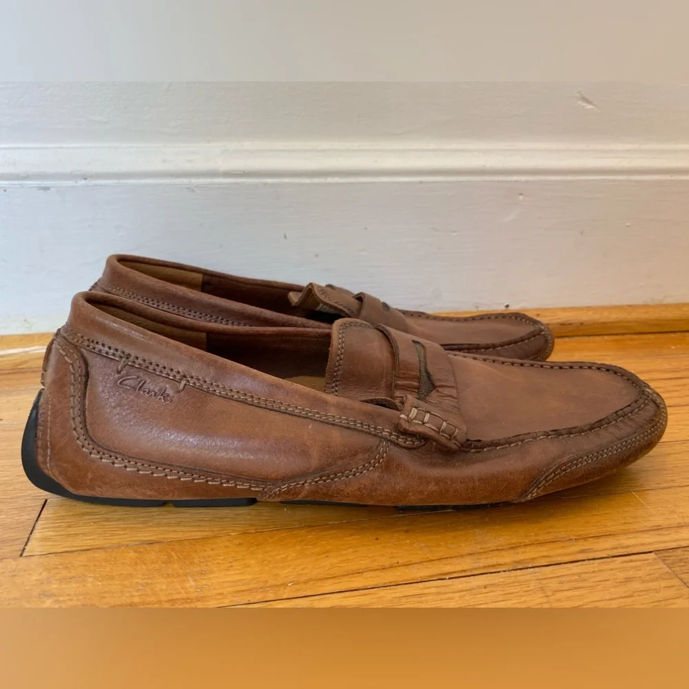 Clarks Collection Markman Way Leather Soft Cushion Loafers Brown Men’s Size 8.5